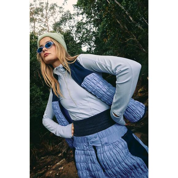 NWT FREE PEOPLE Quilt To Last Pants $198 X-SMALL Blue Relaxed High-Rise - Picture 4 of 5